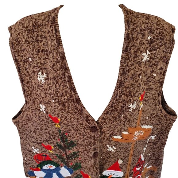 Christmas Holiday Sweater Vest Women's L Embroidered Applique Knit Button Front - Picture 7 of 12
